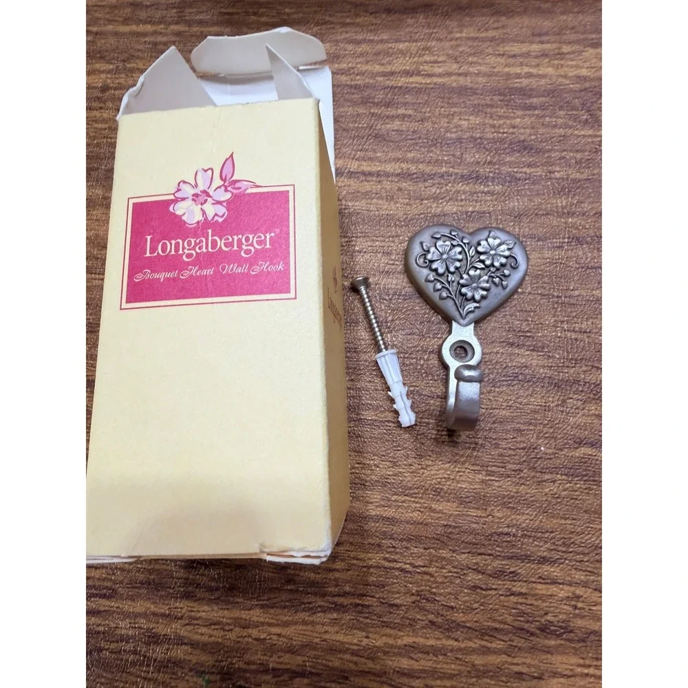 Longaberger Bouquet Heart Wall Hook Pewter Floral Decorative Metal 78123 NEW
